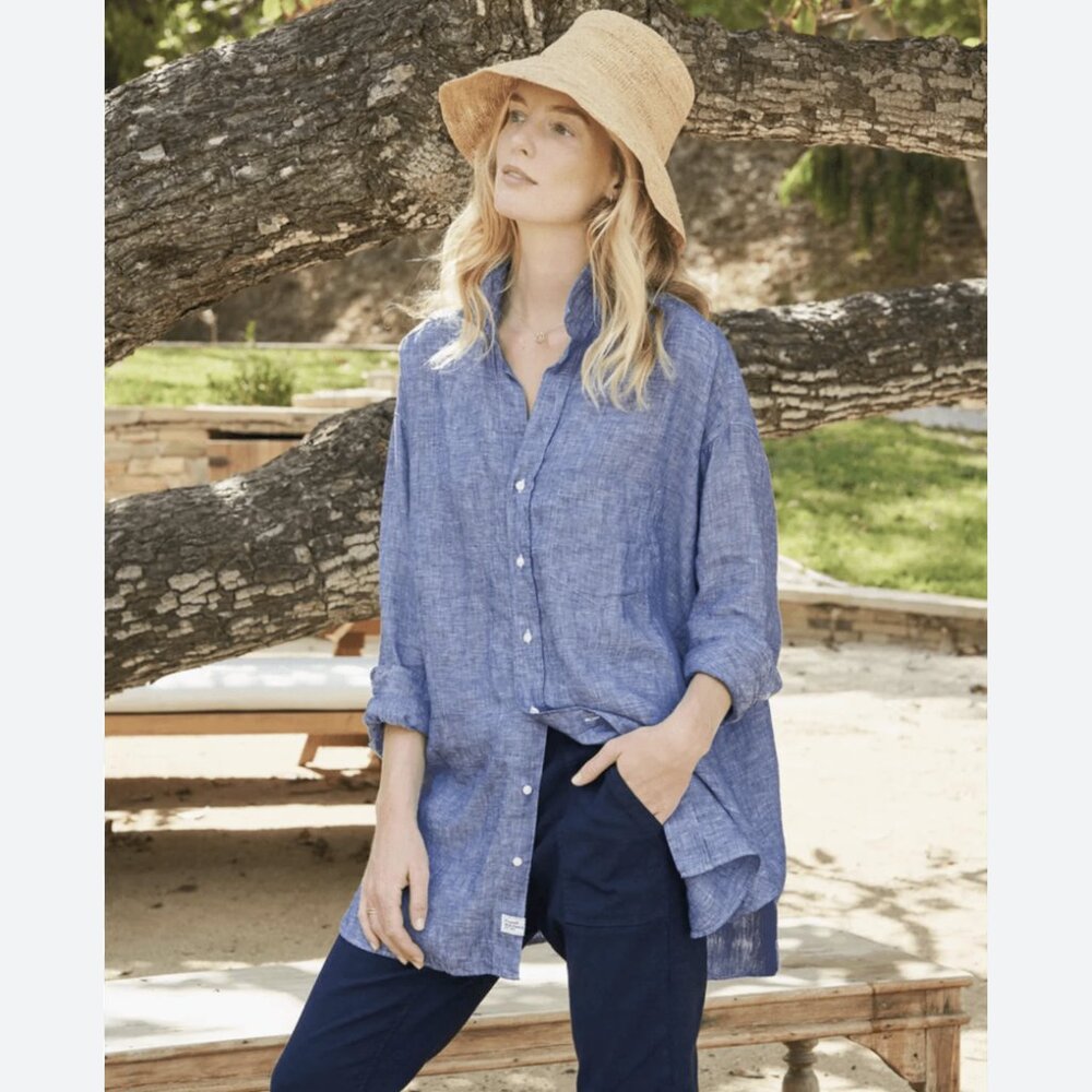 Frank & Eileen MacKenzie Blue Button-Front Linen Long-Sleeve Shirt